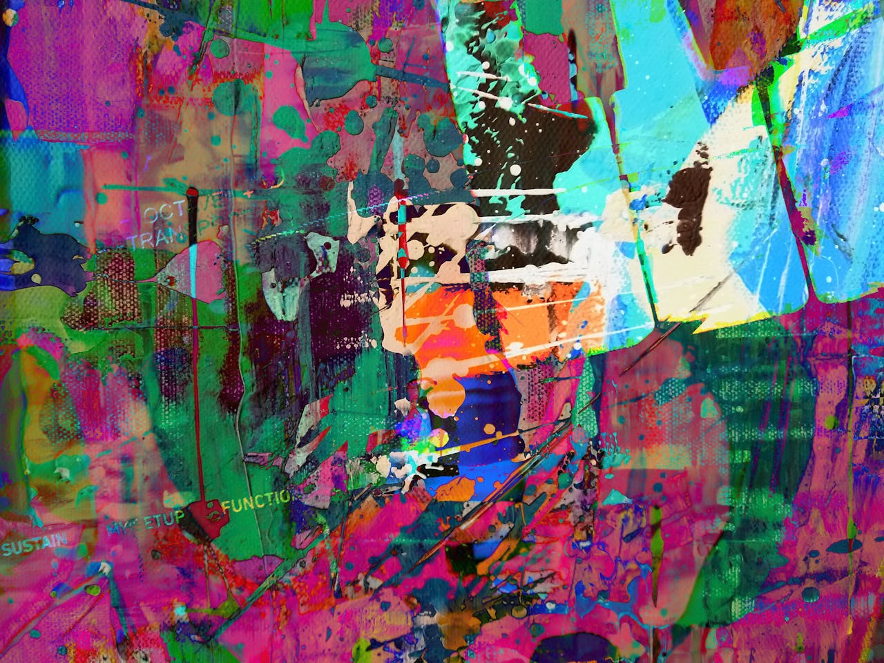 Colorful abstract painting with dynamic brush strokes in expressionist style.